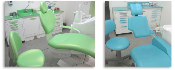 poltrona verde e celeste nella sala operativa dello studio dentistico minutella di Bagheria